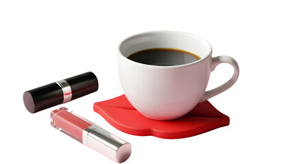 Coffee cup with lipsticks isolated on transparent background