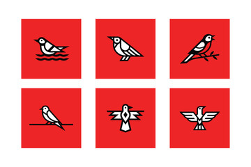 Bird Icons Set, Minimalist Wildlife Graphics For Design Projects