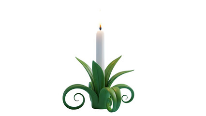 Decorative candle holder with green leaves, isolated on transparent background