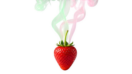Vibrant strawberry with colorful smoke trail isolated on transparent background
