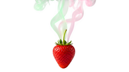 Vibrant strawberry with colorful smoke trail isolated on transparent background