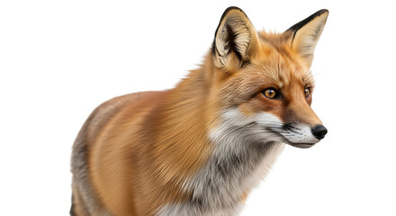 Fototapeta premium A red fox with orange fur and white markings on a transparent background