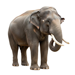 Fototapeta premium A large gray elephant with tusks standing on a transparent background