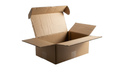 Open empty large brown corrugated cardboard shipping box ready for packaging and delivery service