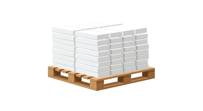 A neatly stacked pile of white boxes secured on a wooden pallet, representing efficient logistics, storage, and supply chain operations.