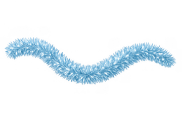 Blue festive tinsel garland decoration creating a sparkling wavy design for christmas and winter celebrations on transparency