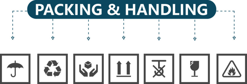 Logistics Safety and Shipping Symbols Toolkit 7 Handling Icons for Supply Chain Presentations, E commerce Workflows and Warehouse Compliance Infographics