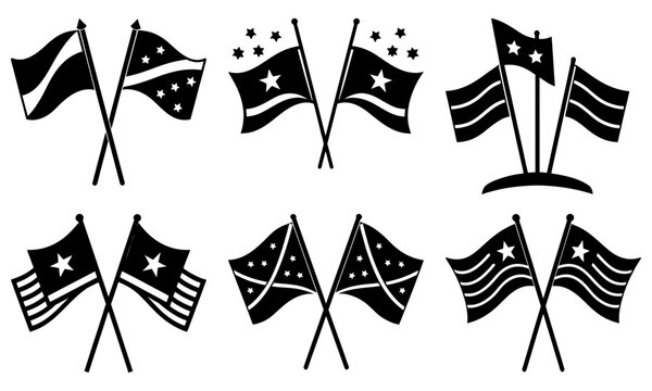Set of black and white Confederate battle flags with stars and stripes on a white background Confederate flag