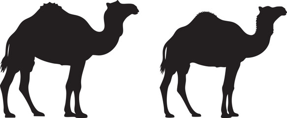 Desert Animal Black Camel Silhouettes, Exotic Icons for Travel, Oasis, and Middle East Themes © Md