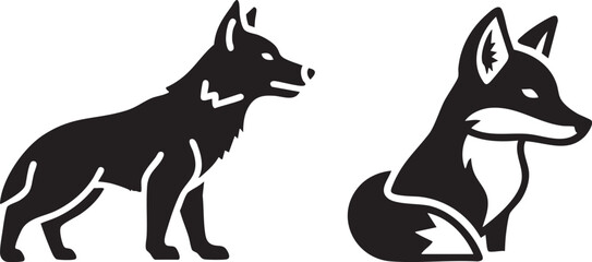Obraz premium Sly Black Fox Silhouettes, Clever Animal Icons for Wilderness and Nature Designs