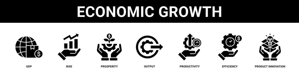Economic Growth web banner icon set collection solid style.
