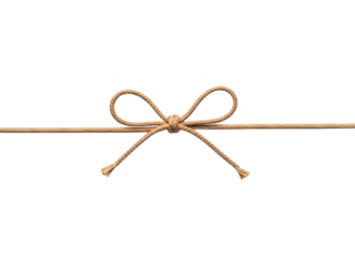 Brown twine string with bow tie, isolated on transparent background, craft and gift wrapping element