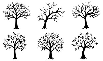 Obraz premium Six Black Silhouette Trees on White Background