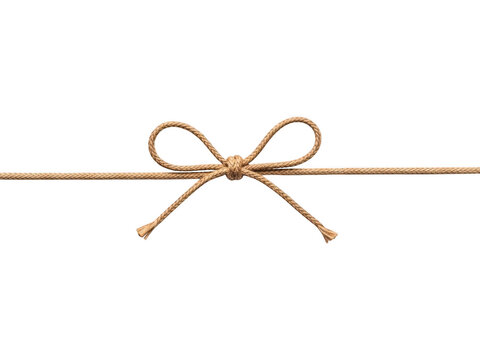 Brown twine string with bow tie, isolated on transparent background, craft and gift wrapping element