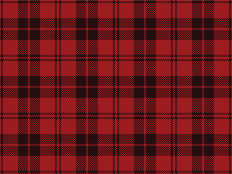 Red black tartan plaid seamless pattern. Classic Scottish plaid check fabric texture background for clothing design