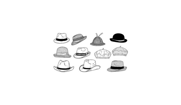 Vintage summer hats vector collection for men and women in hand-drawn style