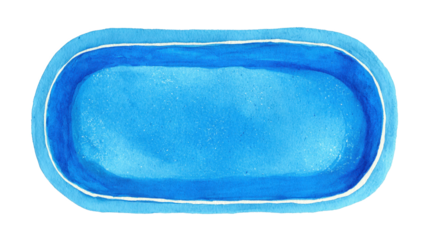 Blue watercolor frame with textured wash creating an artistic oval border, providing a soft background for text, design elements, or messages, on transparent background