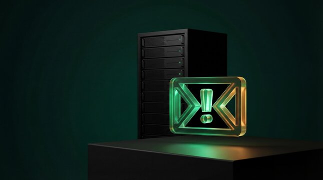 Server rack silhouette with glowing email alert icon in foreground 4k - Powered by Adobe