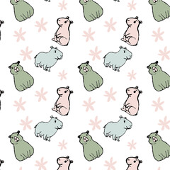Pattern con graziosi capibara a fumetti, illustrazione vettoriale