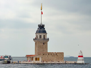 Maiden Tower on small island in Bosphorus near Istanbul. History, cultural heritage, and maritime landmark of Turkey.