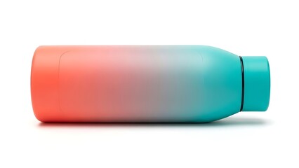 Side view of a reusable metal water bottle with a gradient color scheme transitioning from orange to teal on a white background