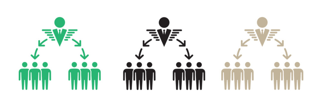 Business hierarchy structure showing leadership pyramid with people icons representing corporate organization levels