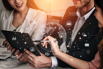 Global AI-powered digital network ecosystem connecting data, finance, analytics, ecommerce, communication, and automation across continents through technology and cloud Vouch