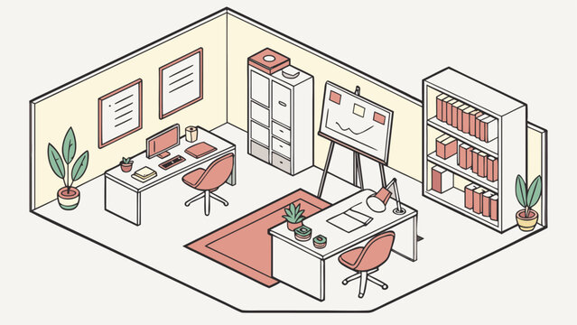 isometric illustration set office workspace - Powered by Adobe