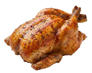 PNG image of&nbsp;Perfectly seasoned and richly golden roasted whole chicken is ready for carving and serving on transparent background