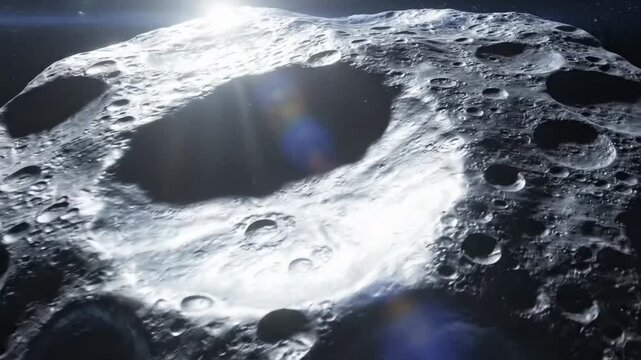Close-up view of a rocky asteroid in space