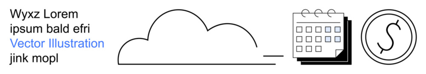 Obraz premium Cloud storage, digital organization, fintech, data management, business planning, workflow efficiency. Cloud shape, calendar dollar sign icon combination. Cloud storage and digital organization