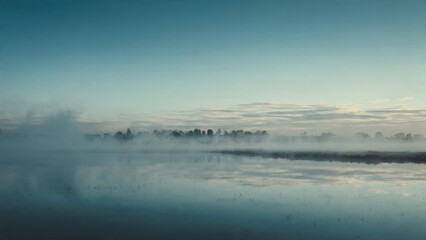 Fototapeta premium Misty Lake Reflection at Dusk