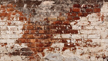 Rustic Old Red Brick Wall with Peeling White Paint