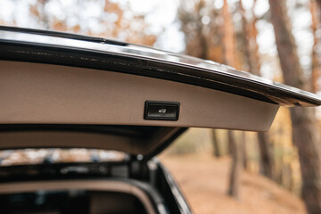 The button for automatically closing the trunk of the car on the trunk door