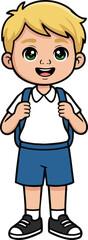 Happy Cartoon School Boy Standing with Backpack &ndash; Isolated Illustration on Transparent Background