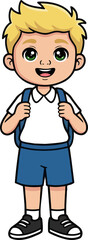 Smiling Cartoon Schoolboy Standing with Backpack &ndash; Cute Student Illustration Isolated