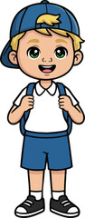 Cute Cartoon School Boy Wearing a Cap and Backpack &ndash; Isolated Illustration