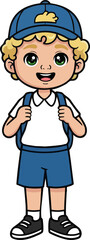 Happy Cartoon Schoolboy with Cap and Backpack &ndash; Smiling Student Character Isolated