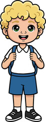 Cute School Boy Cartoon Character Standing with Backpack &ndash; Isolated Illustration