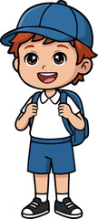 Cute School Boy Cartoon Wearing Cap with Backpack &ndash; Student Illustration Isolated