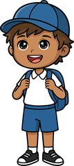 Cartoon School Boy Character Wearing a Cap and Backpack &ndash; Cute Student