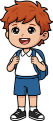 Cartoon School Boy Standing with Backpack &ndash; Smiling Student Illustration Isolated