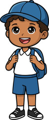 Cute Cartoon Schoolboy Wearing Cap and Backpack &ndash; Happy Student Character