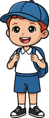 Smiling School Boy Cartoon with Cap and Backpack &ndash; Isolated Student Illustration