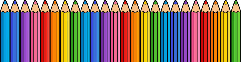 Colorful Pencil Border &ndash; Straight School Supplies Frame Isolated on White Background