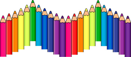 Curved border formed by colored pencil &ndash; Isolated illustration of a creative school frame.