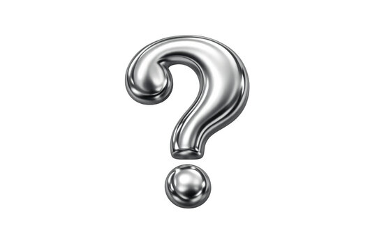 Silver question mark symbol creating a visual metaphor for questions, answers, and various dilemmas. Transparent background