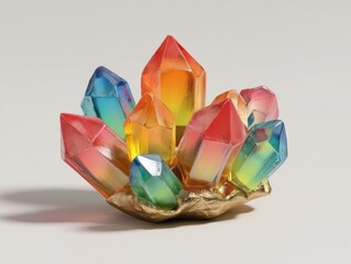Fototapeta premium A vibrant cluster of colorful crystal formations atop a gold-colored base