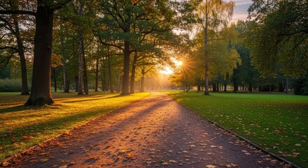 Obraz premium Serene Park Pathway at Sunrise