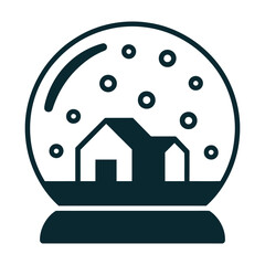 Silhouette icon features a classic snow globe containing a small house scene during a simulated snowfall.